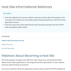 Host Site Informational Webinars