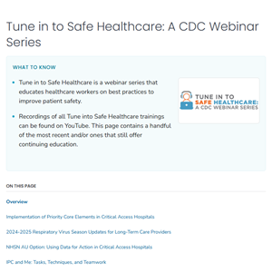 Tune in to Safe Healthcare: A CDC Webinar Series
