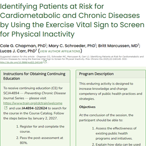 Identifying Patients at Risk for Cardiometabolic and Chronic Diseases by Using the Exercise Vital Sign to Screen for Physical Inactivity
