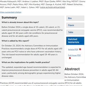 Expanded Recommendations for Use of Pneumococcal Conjugate Vaccines Among Adults Aged ≥50 Years: Recommendations of the Advisory Committee on Immunization Practices — United States, 2024