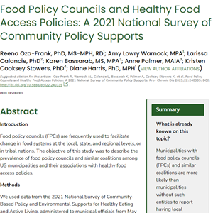 Food Policy Councils and Healthy Food Access Policies: A 2021 National Survey of Community Policy Supports