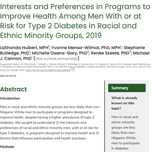 Interests and Preferences in Programs to Improve Health Among Men With or at Risk for Type 2 Diabetes in Racial and Ethnic Minority Groups, 2019