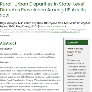 Rural–Urban Disparities in State-Level Diabetes Prevalence Among US Adults, 2021