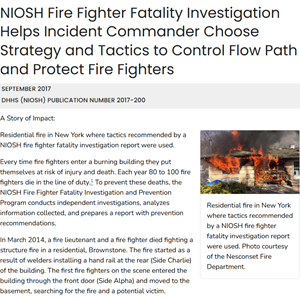 NIOSH Fire Fighter Fatality Investigation Helps Incident Commander Choose Strategy and Tactics to Control Flow Path and Protect Fire Fighters